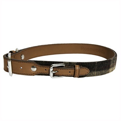 Tweed Check Leather Collar 12-16" x 3/4"