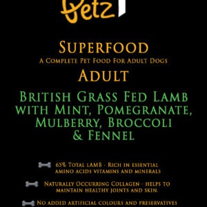 Superfood 65 Adult Dog Food - British Grass Fed Lamb is an exceptional grain-free dog food created to provide complete nutrition for adult dogs.