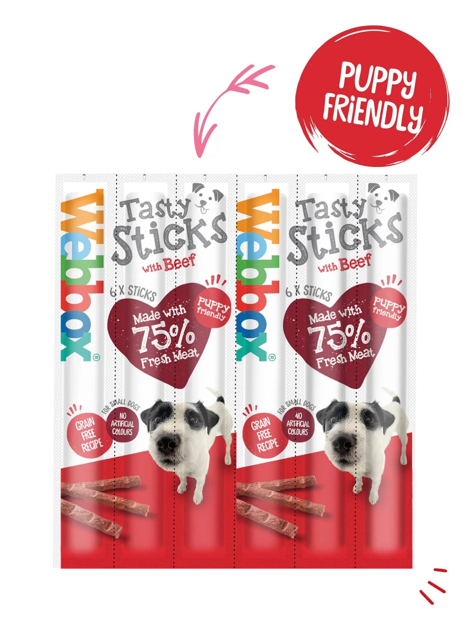 Webtrieve Sticks (Discontinued) Webbox Tasty Sticks Beef Small 12x6Pk - Petz 1st