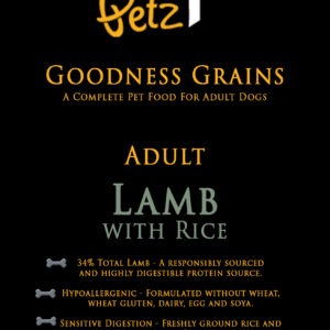 Goodness Grains Adult Dog Lamb with Rice is a naturally preserved lamb and rice diet with no added artificial colours, flavours or preservatives. Single source animal protein to help dogs with a sensitive digestive system.