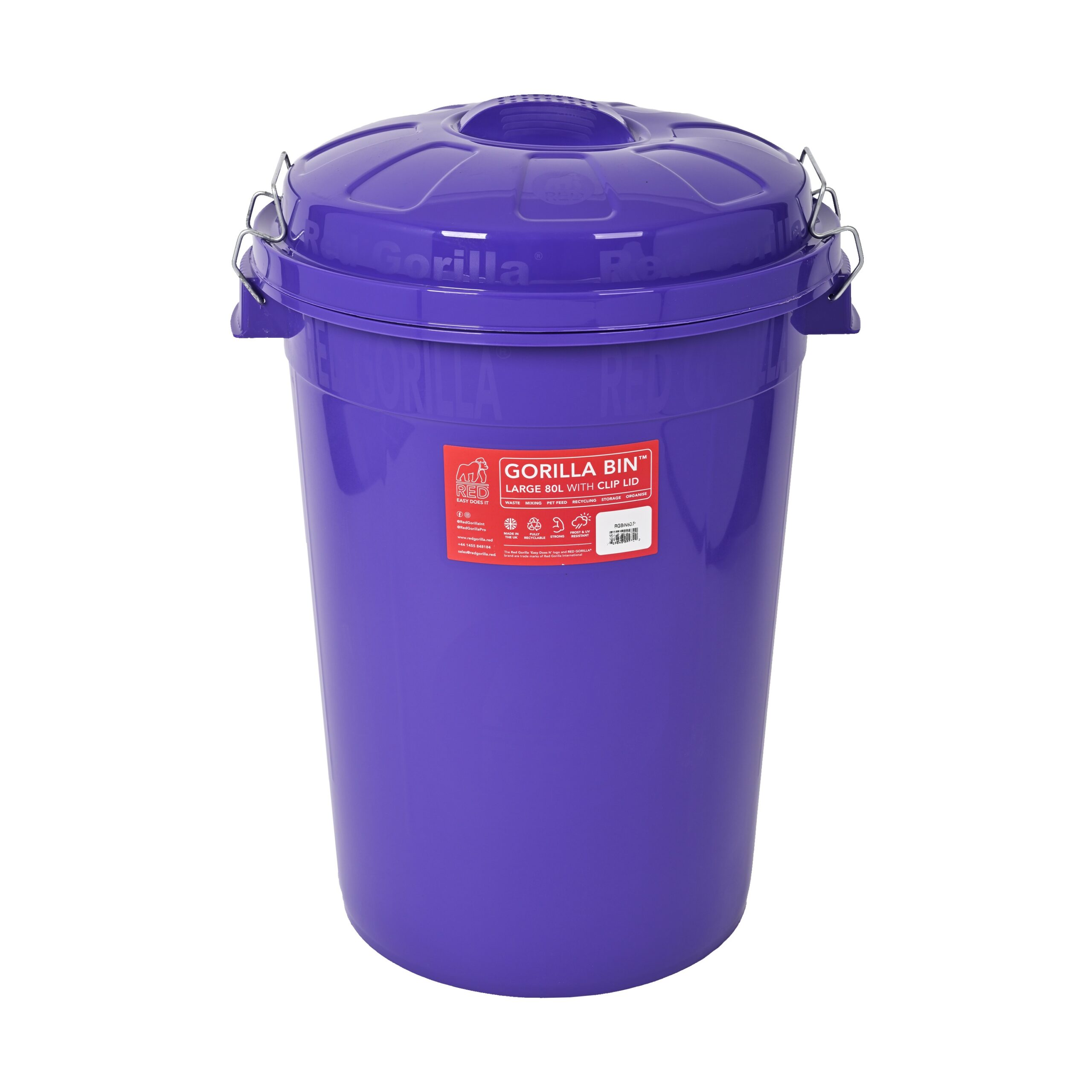 Red Gorilla Bin with Clip Lid Prpl 80 L